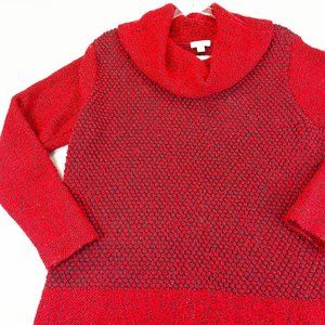J JILL Womens M Red Marled Knit Color Block Cowl Neck Long Sleeve Sweater